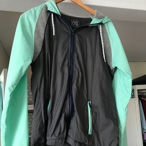 Mint green and grey windbreaker